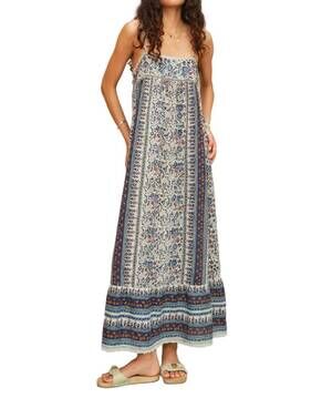 NEW M.A.B.E. cass print maxi dress in indigo/ rust